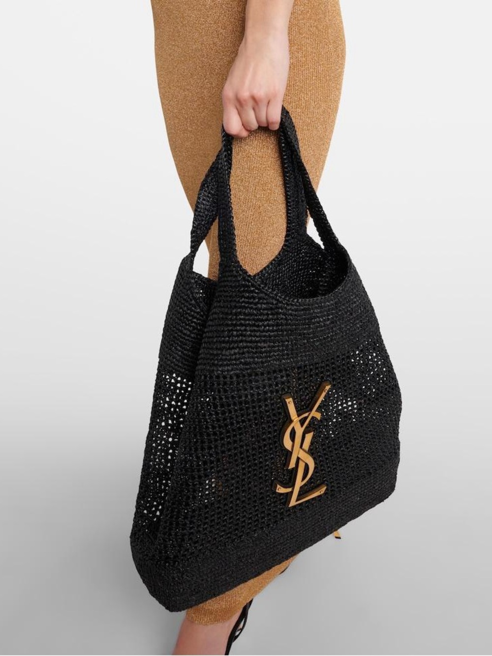 ✨Saint Laurent Icare Raffia Tote | Nero Black XL Tote Bag + Sunglass Wallet Gold